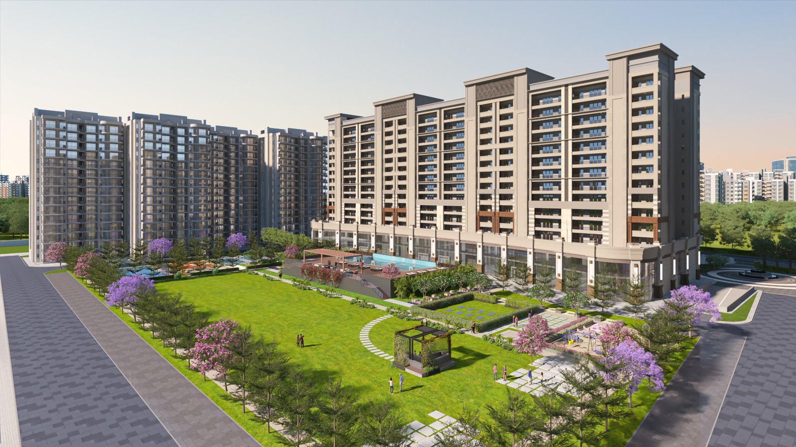 Panoramic Aerial View of Central Lawn & Towers
